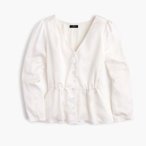 J. Crew White/Ivory Satin-Crepe Peplum Top Sz 10